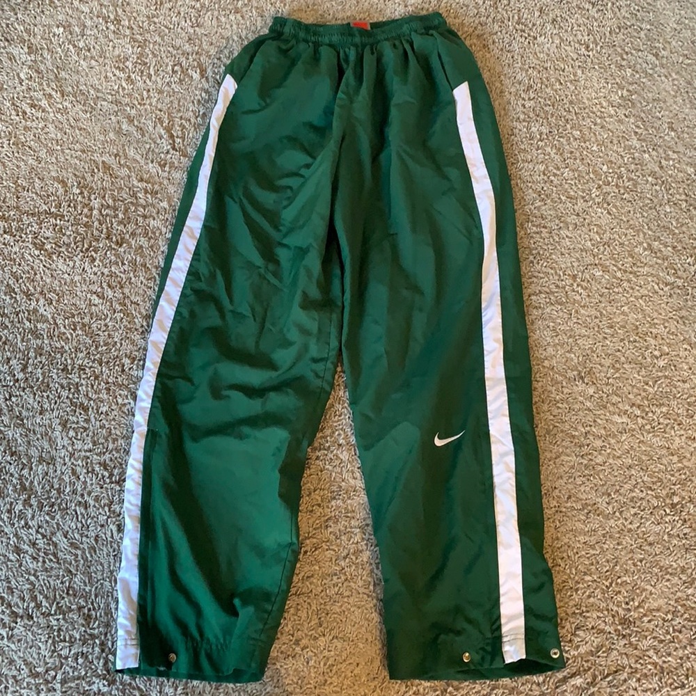 Green and white track pants